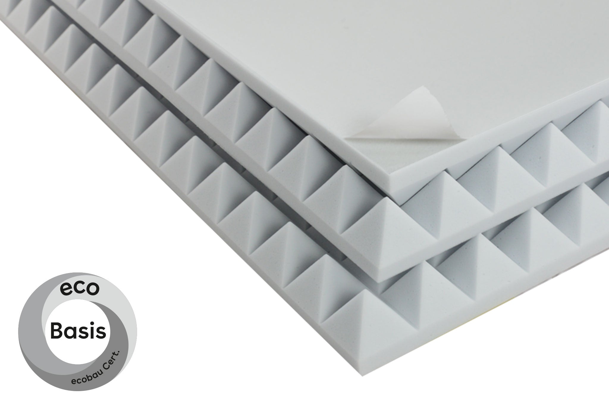 Weisse Pyramidenschaumstoffplatten mit ecobau Siegel