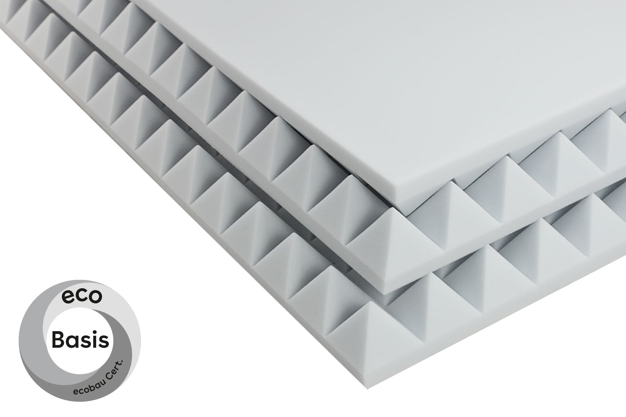 Weisse Pyramidenschaumstoffplatten mit ecobau Siegel